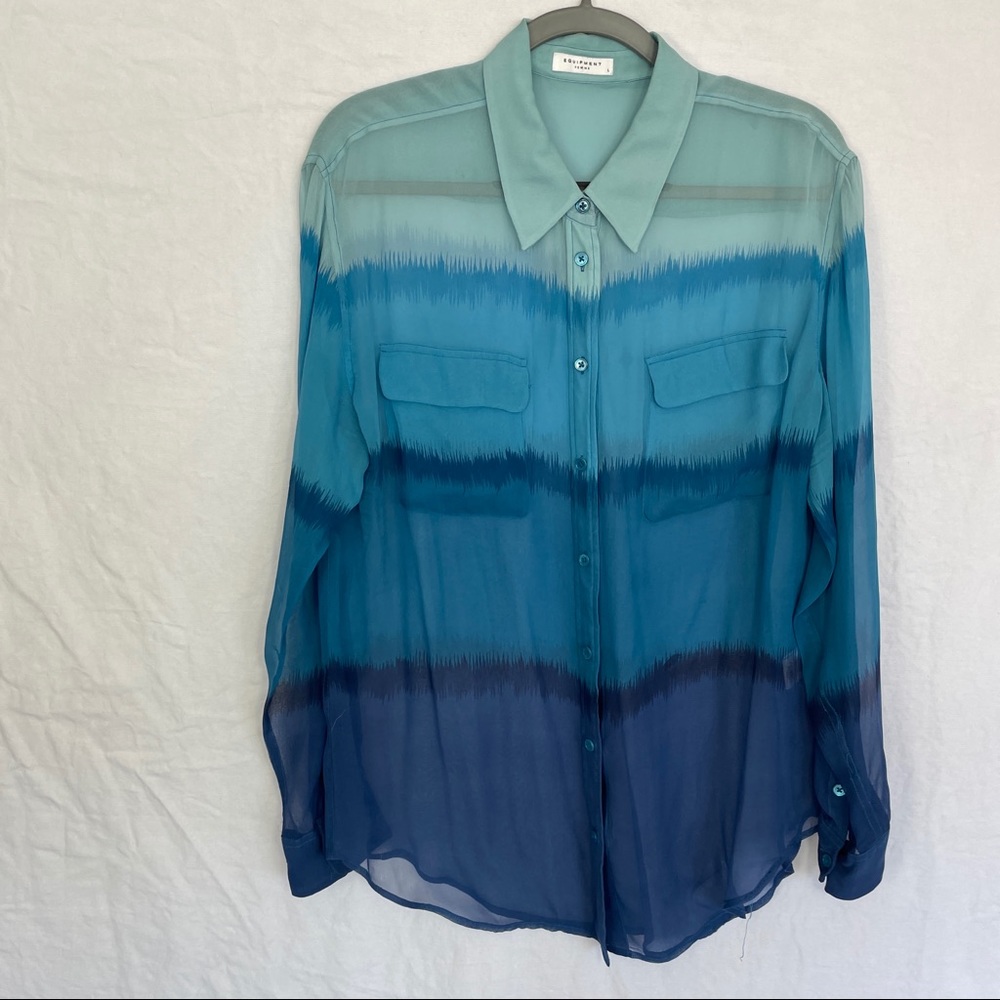 Equipment femme blue watercolor sheer silk